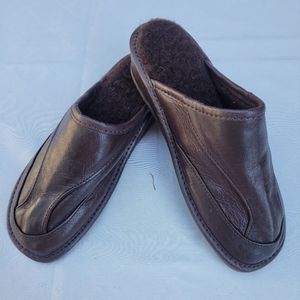 NEW all leather brown warm slippers